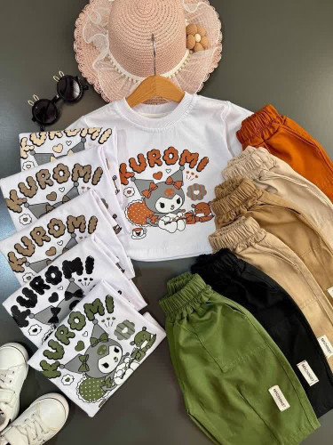 ست کراپ و شلوارک کتان دخترونه طرح کرومی